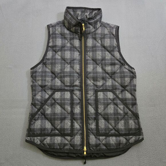 J.CREW Jackets & Blazers - J. Crew Women S Gray Plaid Quilted Down-Filled Full-Zip Puffer Vest